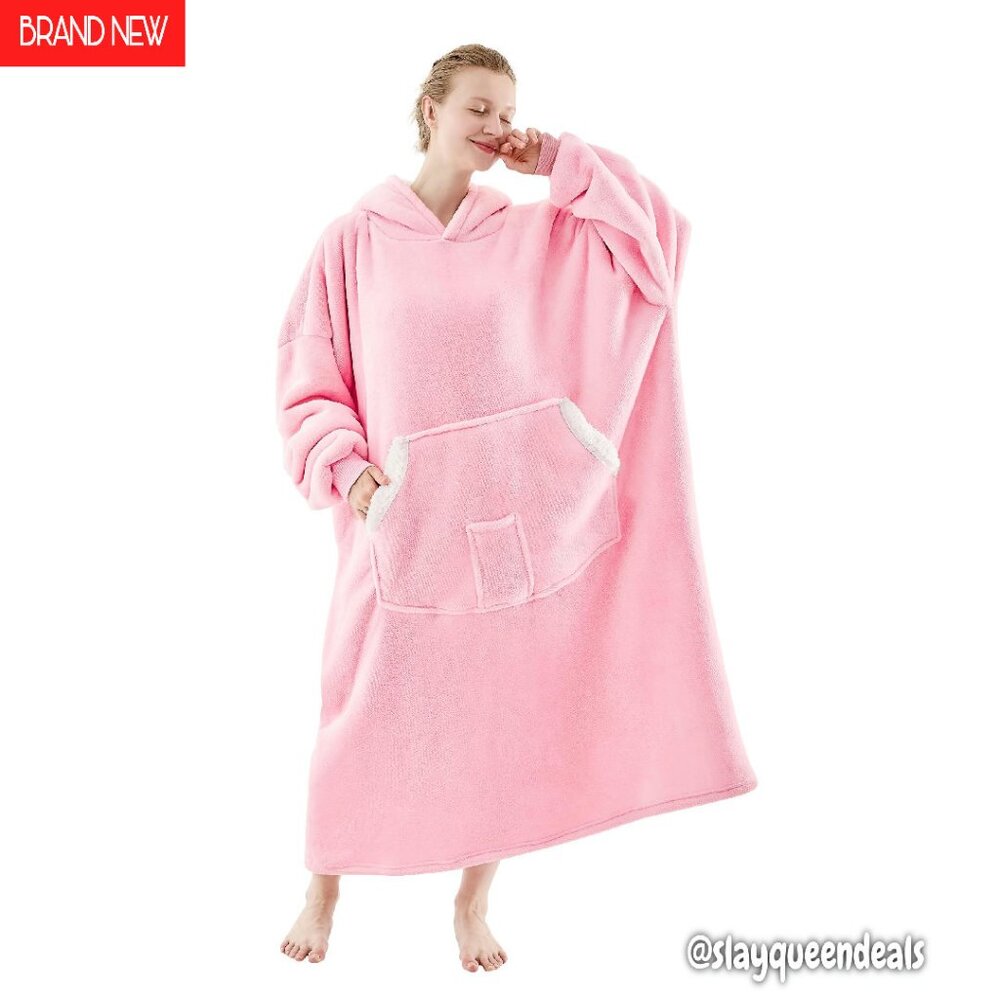 Oversized Sherpa Wearable Blanket Hoodie with Pockets & Sleeves